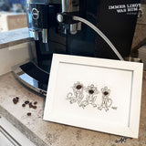 ILWR "Kaffeebohnen", handgezeichnete Kunst im Rahmen (mit 3D-Objekt)